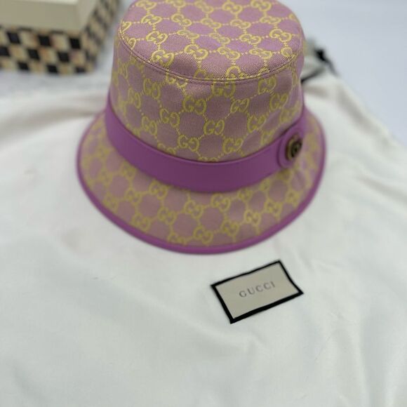 Women's Gucci GG logo leather/canvas bucket hat, size medium, made in Italy - Picture 3 of 8